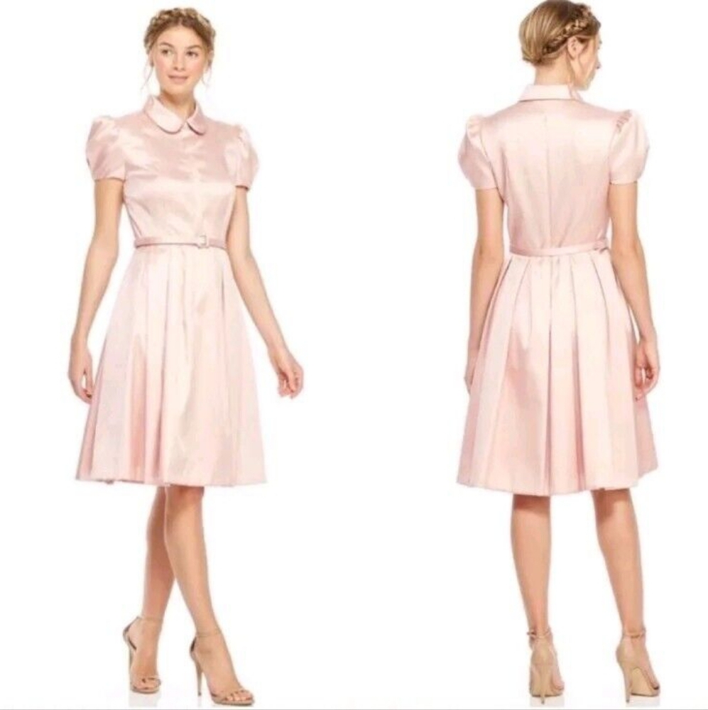 Gal Meets Glam Women 6 Hazel Dress Satin Blush Peter Pan Collar Pockets Preppy